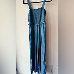 9. Hem & Thread, Teal Smocked Wide-Leg Jumpsuit 14” P2P 13; 29 inseam. S